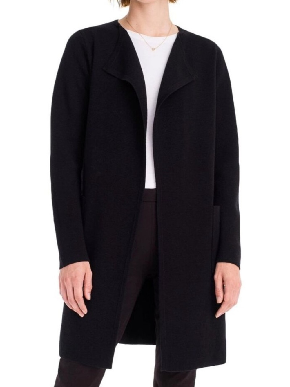 J. CREW 365 Black Juliette Collarless Cotton Wool Sweater Blazer Cardigan